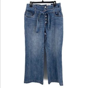 INC Button Fly High Rise Crop Denim Lt Indigo Blue Jeans Women's 14